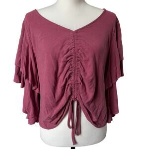 BEFORE YOU COLLECTION Women’s Large Rose‎ Pink Linen Ruffle Crop Top Shirt Fairy